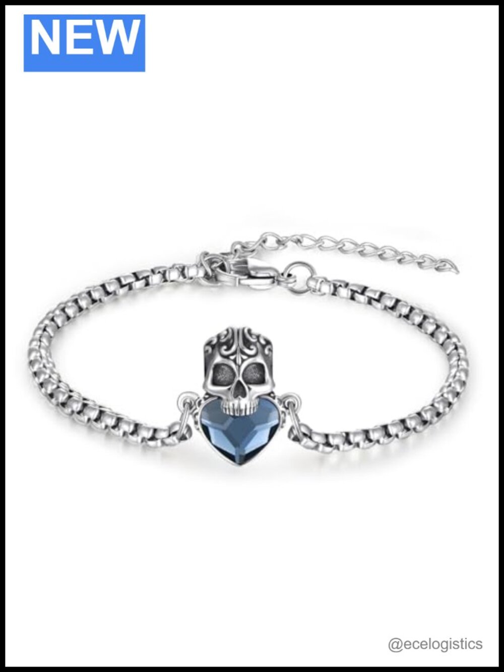 925 Sterling Silver Skull Bracelet Crystal Adjustable Gothic Gift for Women Men